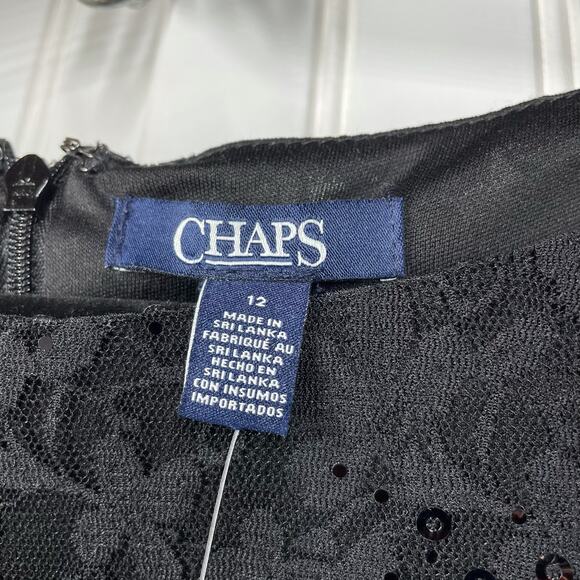 NWT Chaps Ralph Lauren Women's Black Lace Boat Neck Back Zip Midi Dress Size 12 - Picture 7 of 9